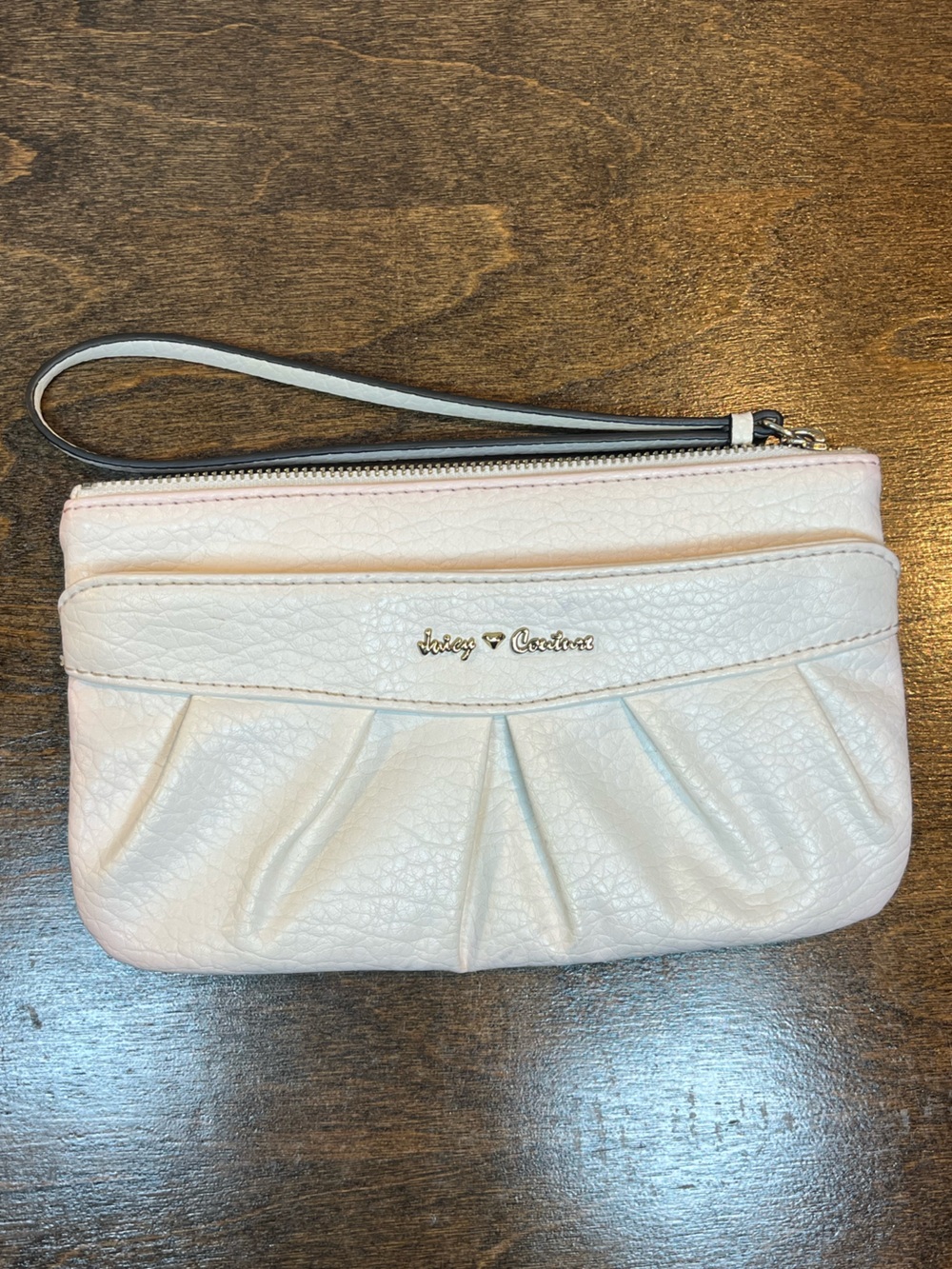 Juicy Couture Cream Pleated Wristlet Clutch